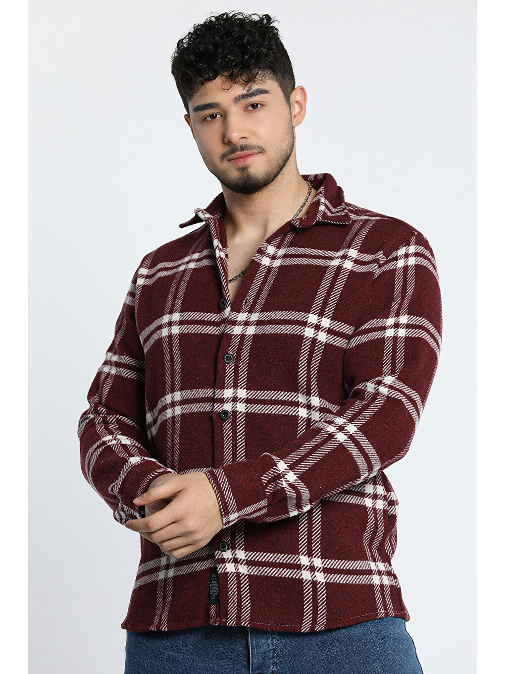 Bordo Erkek Ekose Desenli Oduncu Gömlek-1