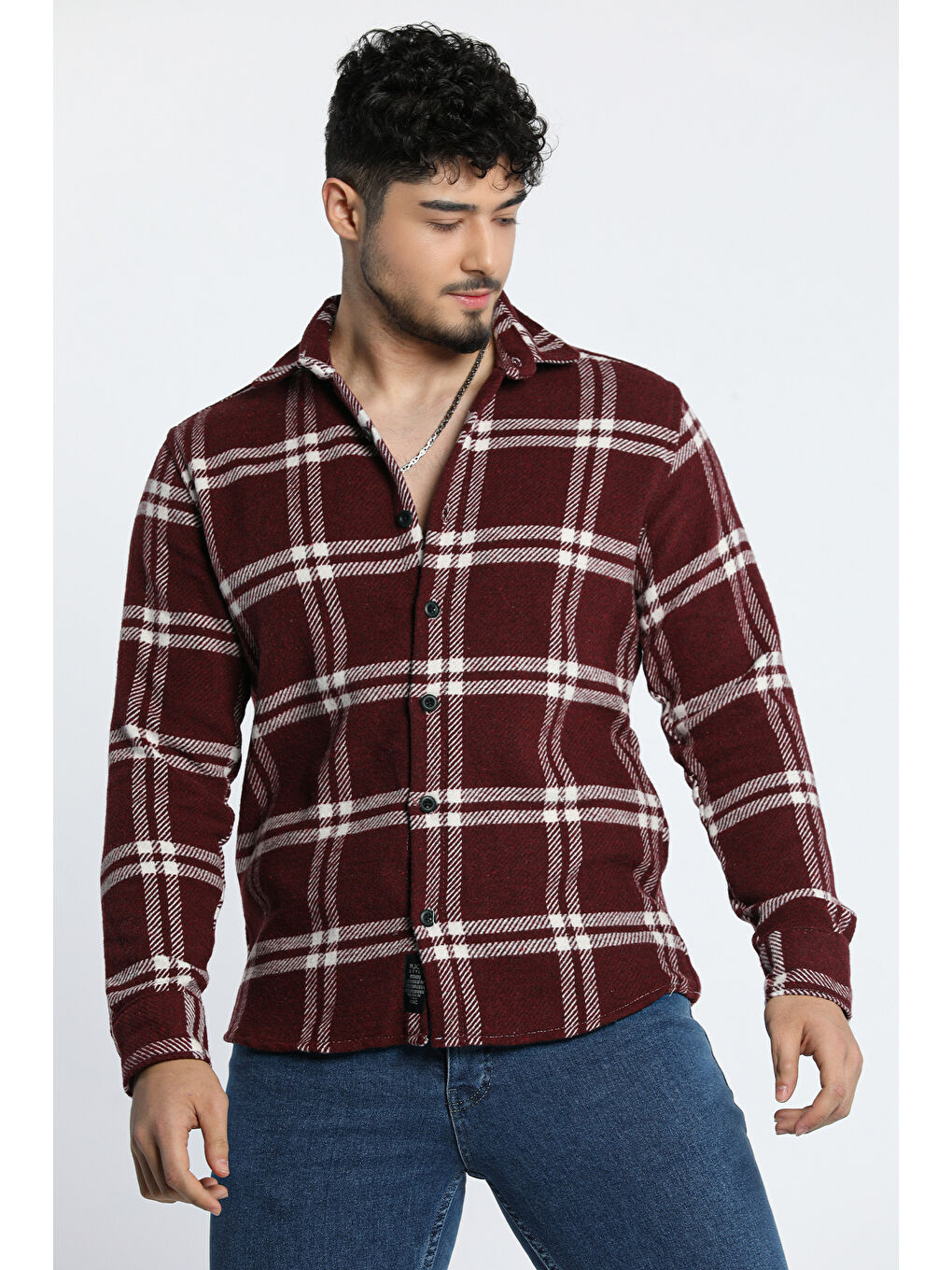 Bordo Erkek Ekose Desenli Oduncu Gömlek-2