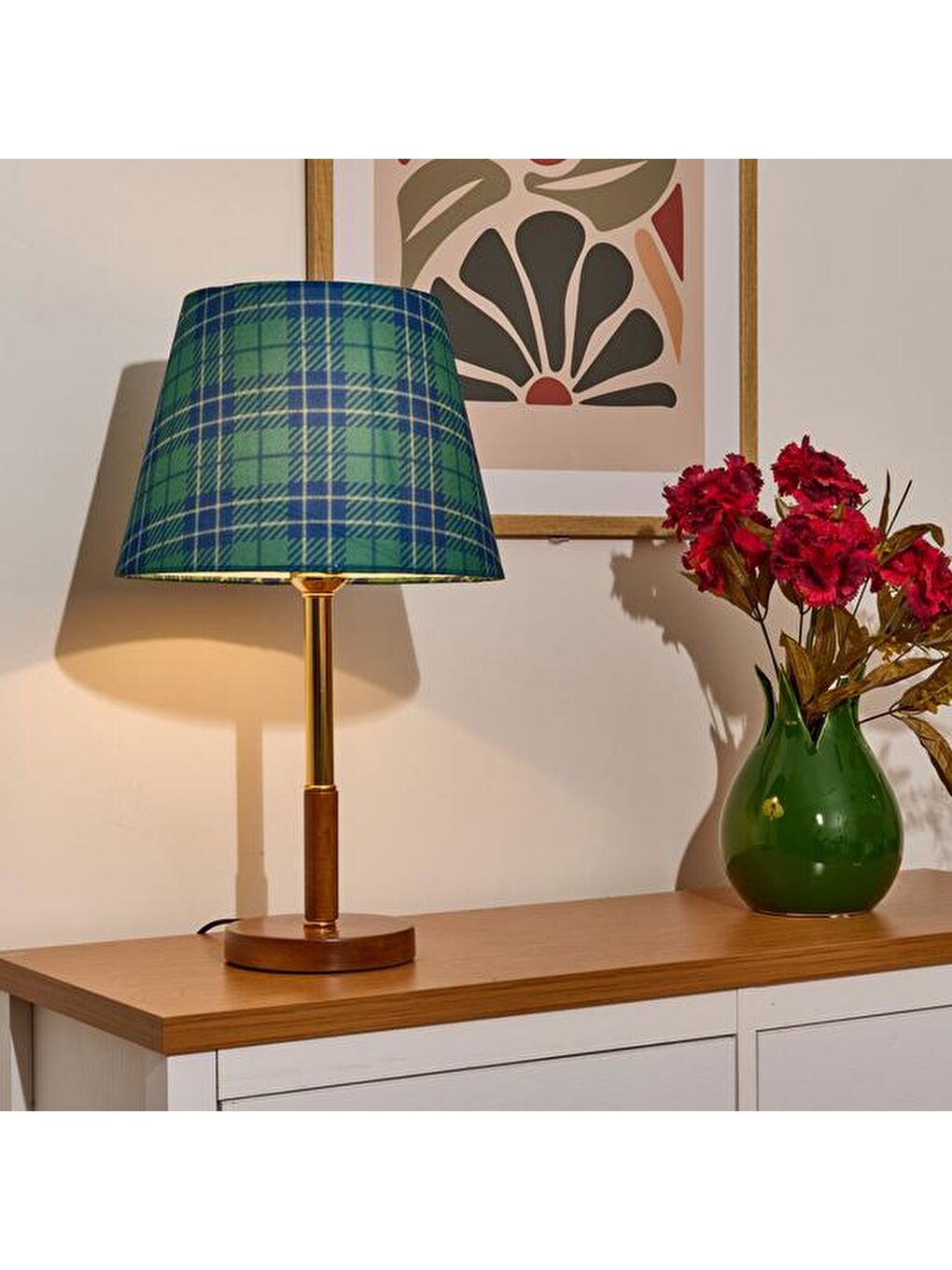 Lighting Ekose Desenli Abajur - Yeşil - 50 cm-5