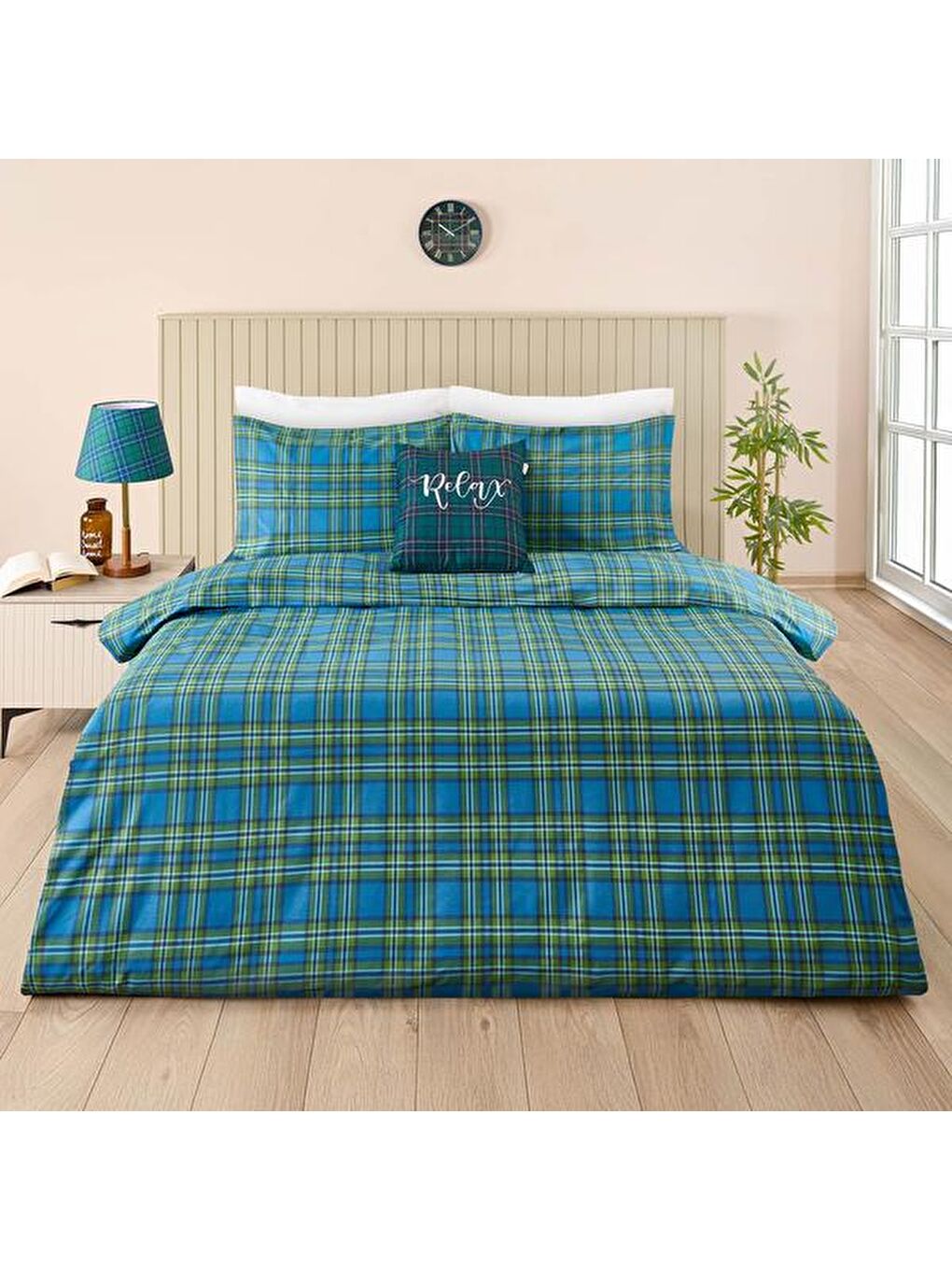 Lighting Ekose Desenli Abajur - Yeşil - 50 cm-6