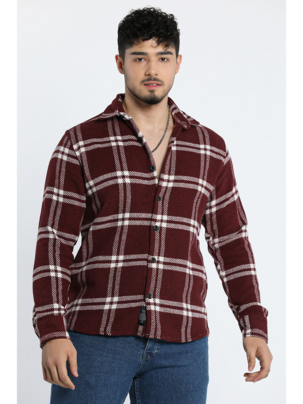 Bordo Erkek Ekose Desenli Oduncu Gömlek-3