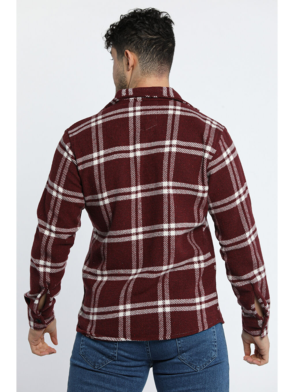 Bordo Erkek Ekose Desenli Oduncu Gömlek-4