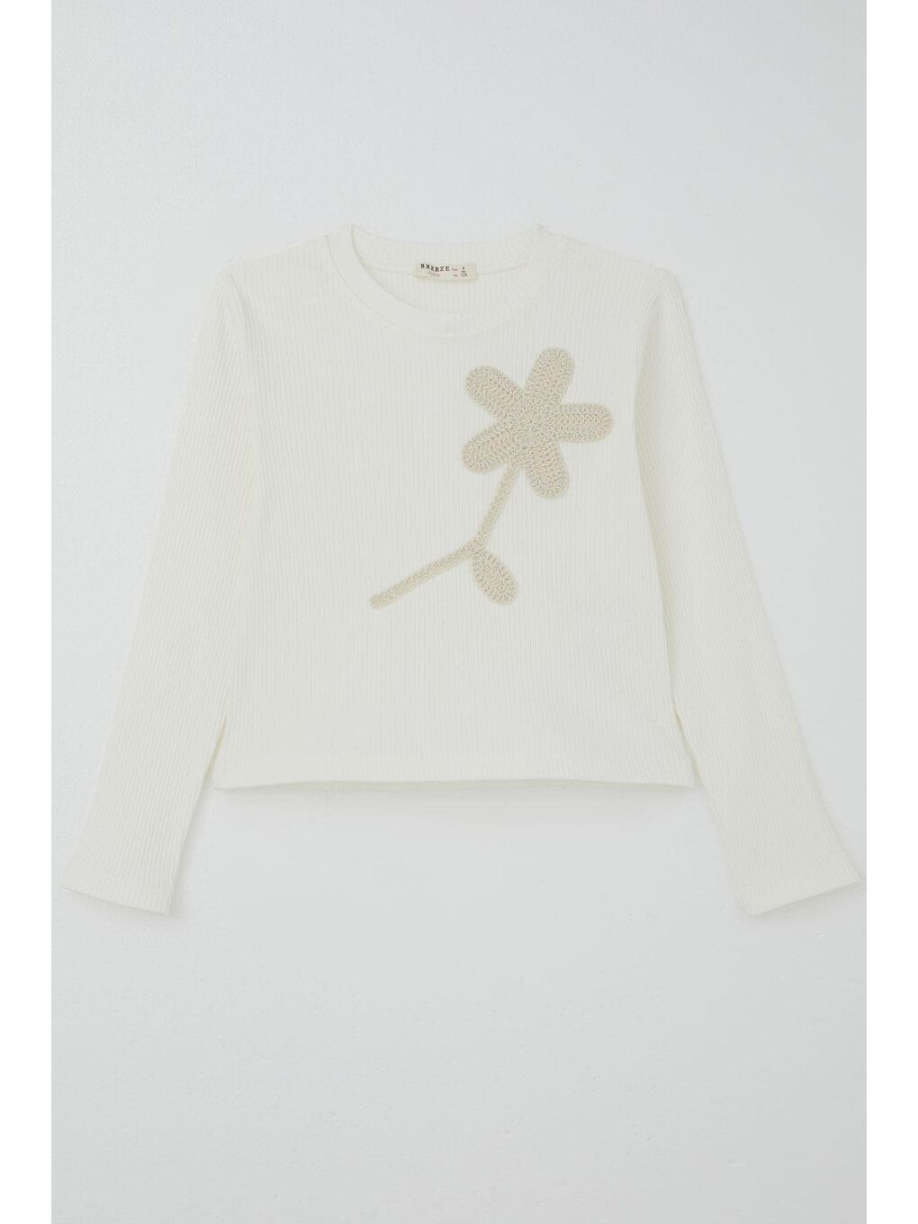 Kız Çocuk Uzun Kollu Tişört Örgü Çiçek Aplikeli Ekru (6-12 Yaş)-2
