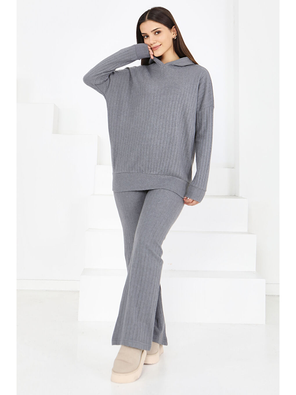 Gri Uzun Kollu Kaşkorse İkili Takım Füme - 27815-FUME-1