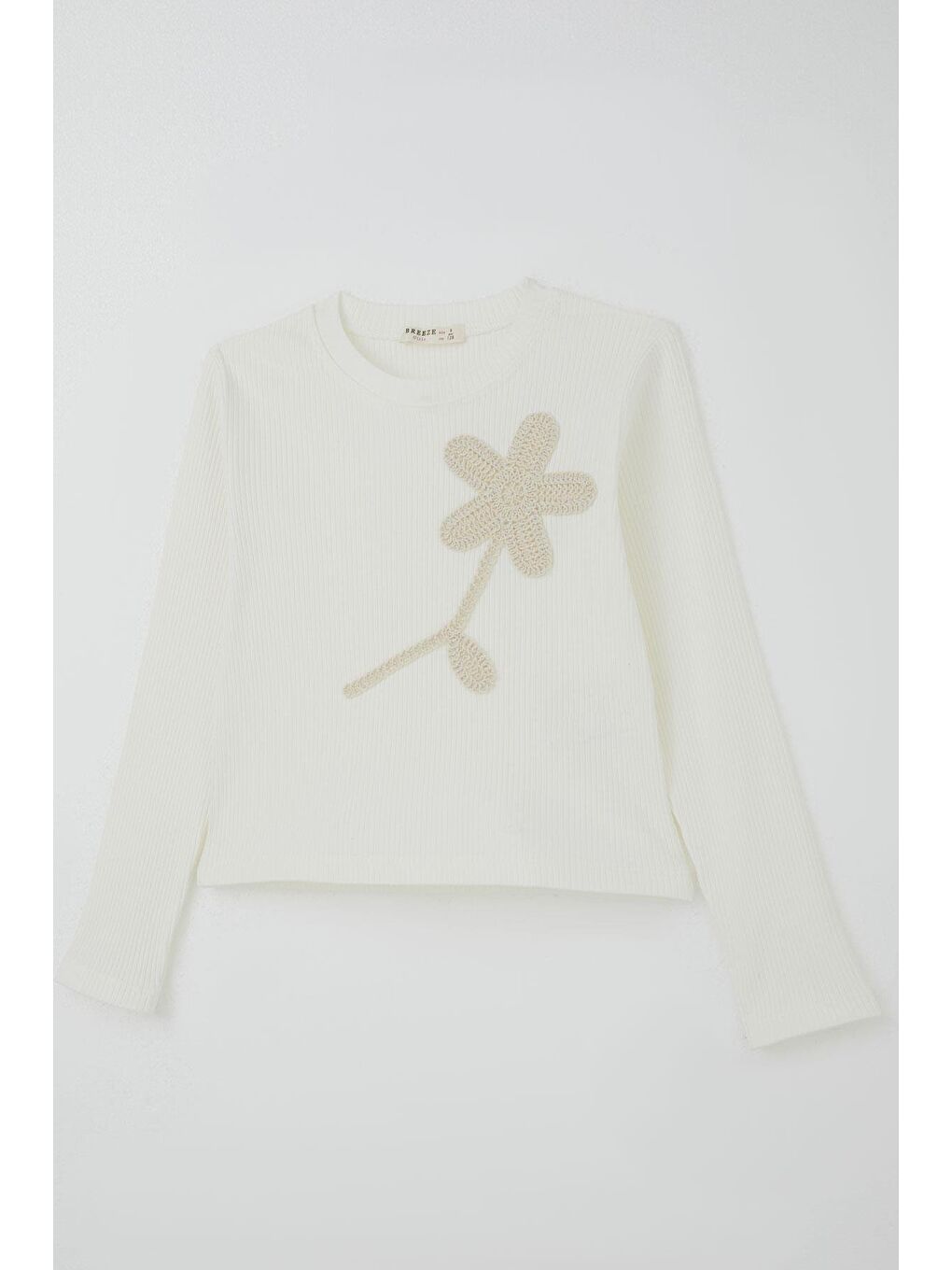 Kız Çocuk Uzun Kollu Tişört Örgü Çiçek Aplikeli Ekru (6-12 Yaş)-4