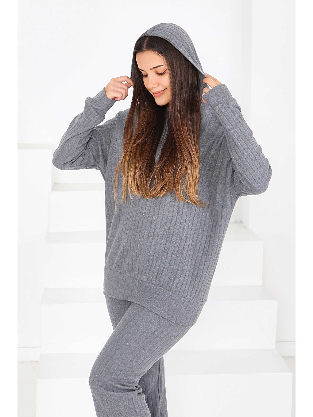 Gri Uzun Kollu Kaşkorse İkili Takım Füme - 27815-FUME-2