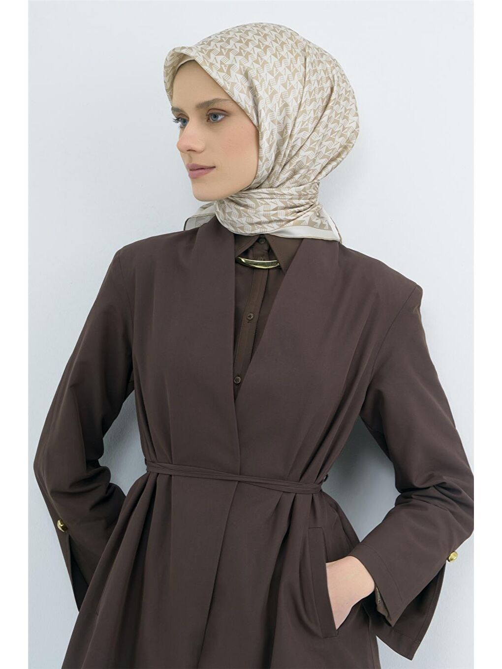 Kahverengi Saf İpek Twill Eşarp 9556D 80