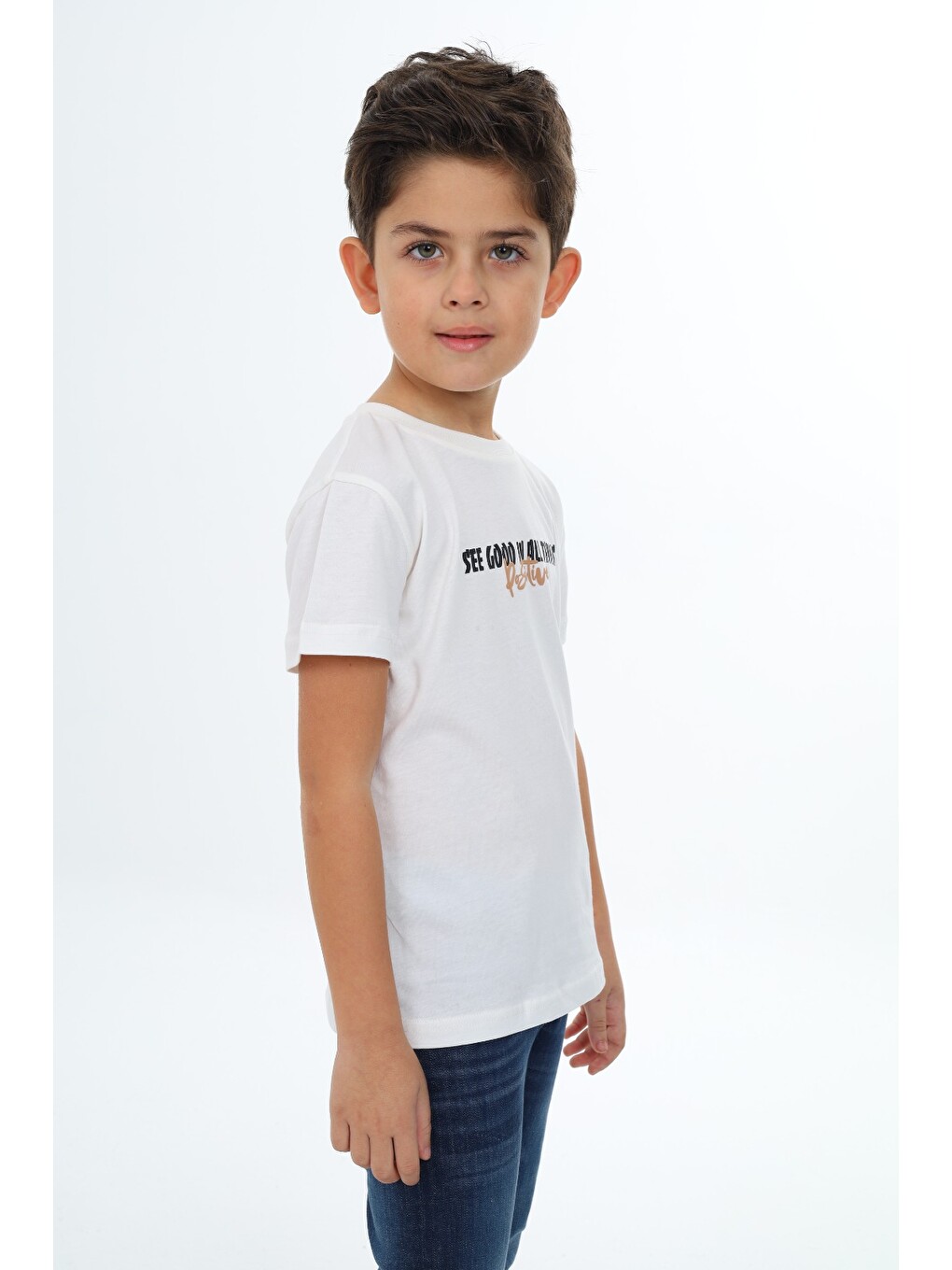 Ekru Erkek Çocuk Baskılı Tişört-2