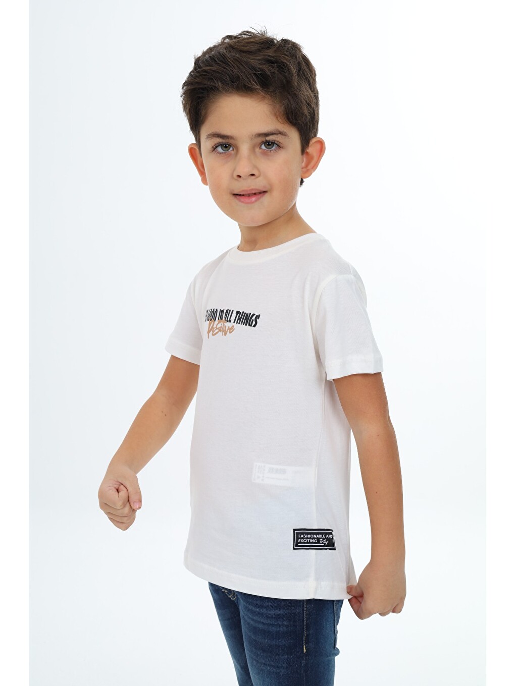 Ekru Erkek Çocuk Baskılı Tişört-3