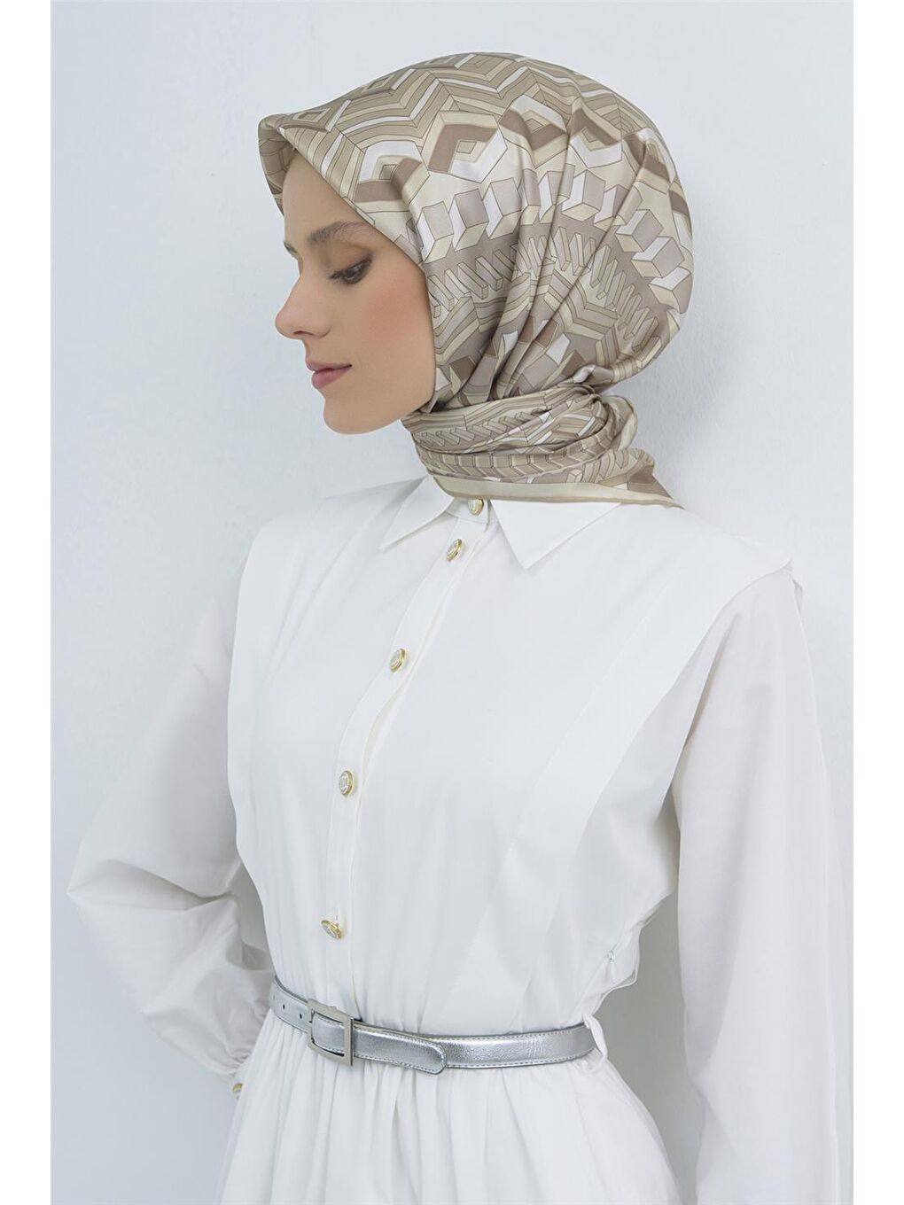 Bej Saf İpek Twill Eşarp 9542D 86-3