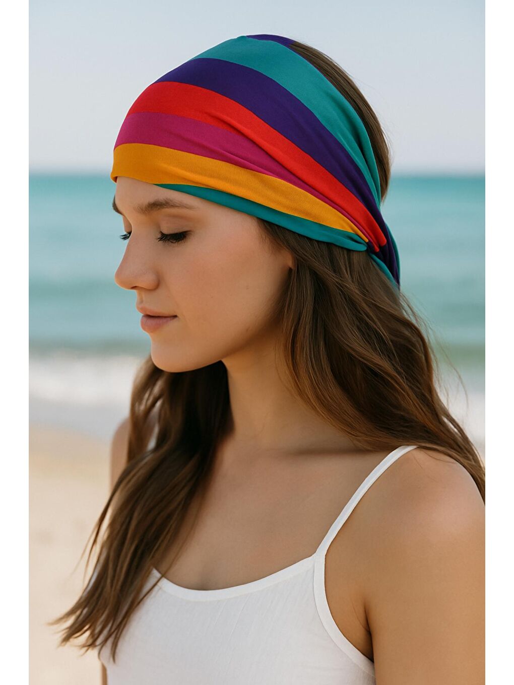 Karışık Etnik Desenli Saten Bandana Fular