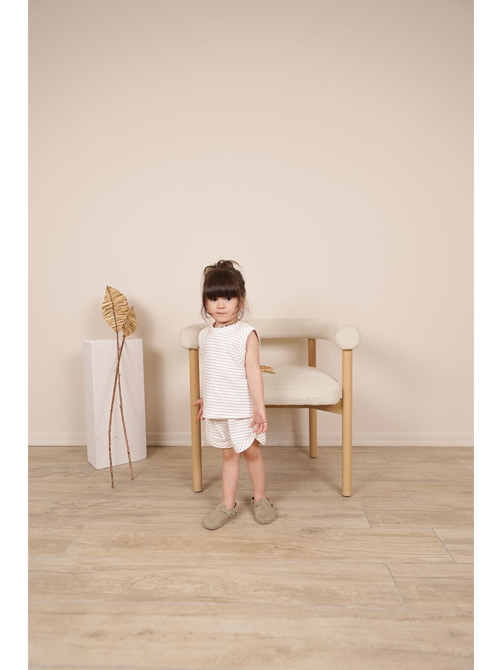 Ekru Kahverengi Çizgili Atlet Şort Takım-6