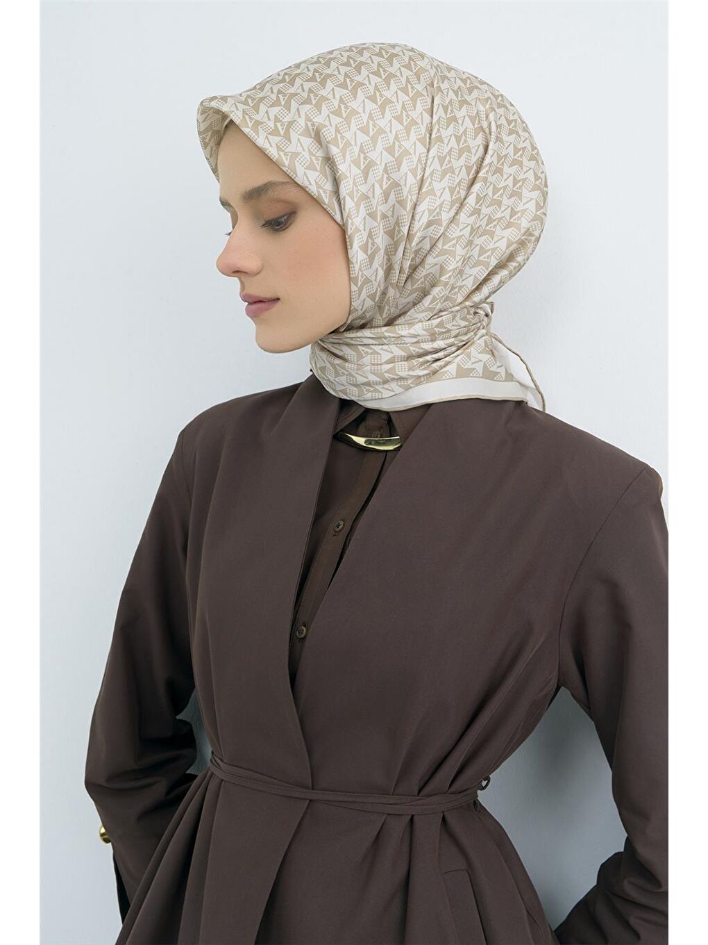 Kahverengi Saf İpek Twill Eşarp 9556D 80-1