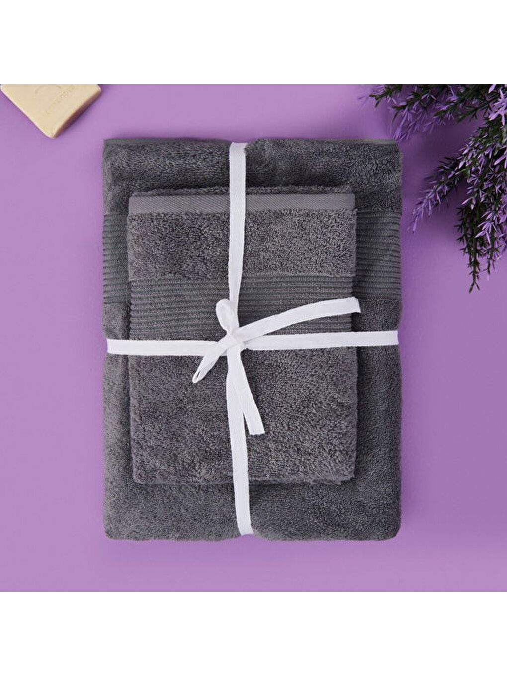Evidea Soft Ella 2'li Hamam Seti - Antrasit - 50x70 cm + 70x140 cm