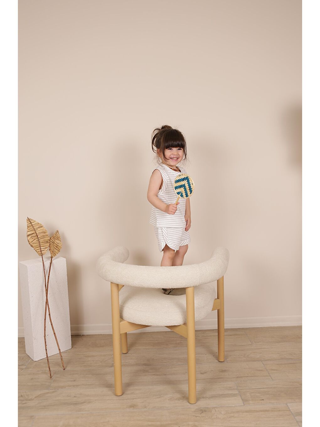 Ekru İndigo Çizgili Atlet Şort Takım-3