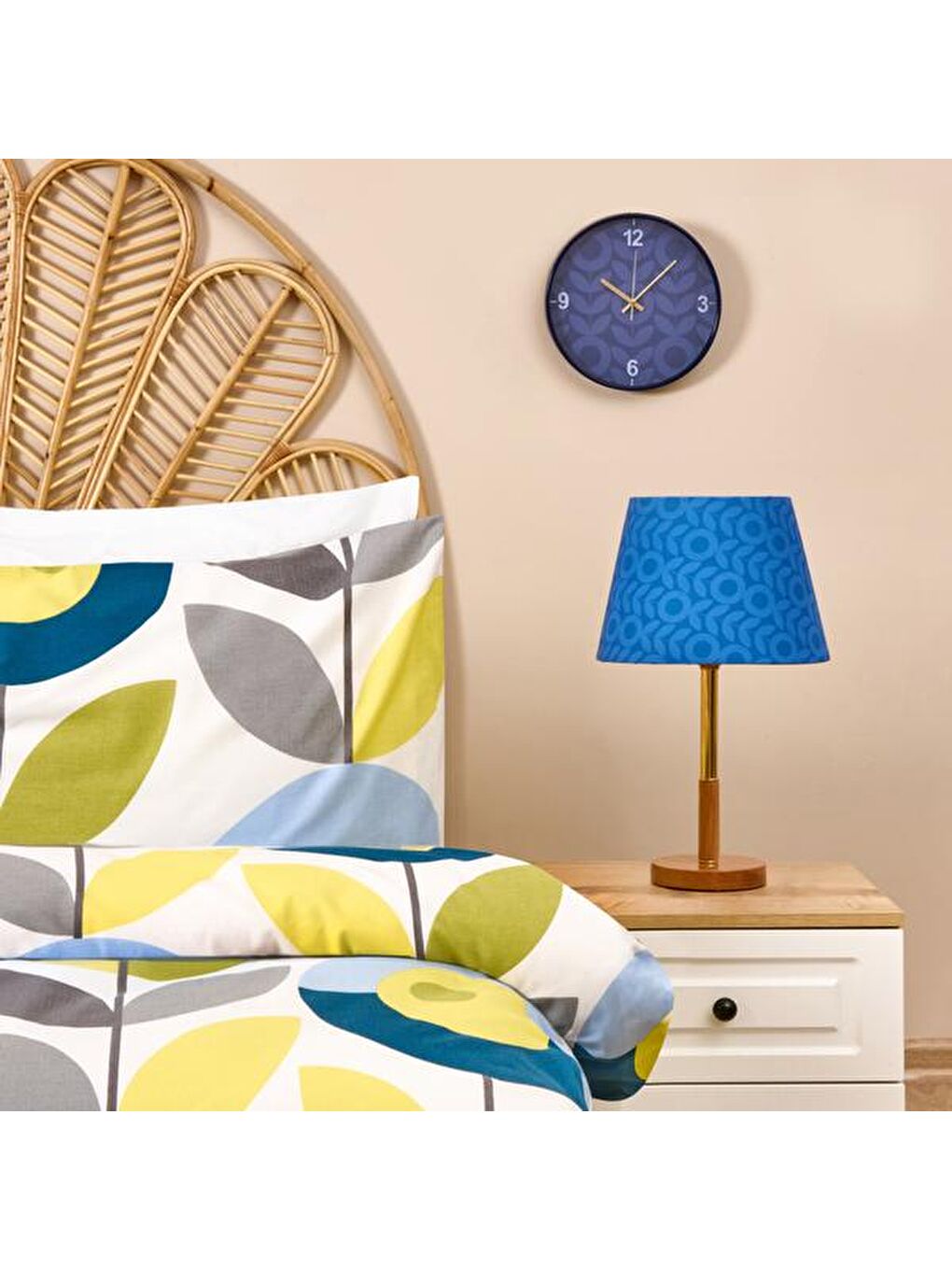Evidea Lighting Retro Geometrik Desenli Abajur - Mavi - 50 cm