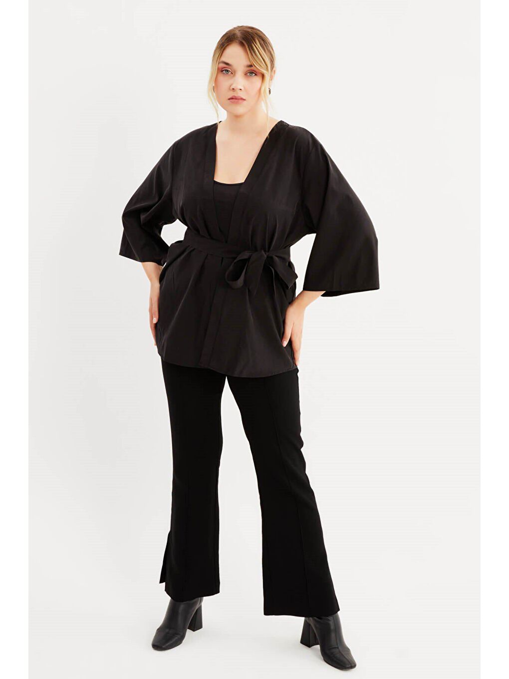 Mylinemoda Antrasit Kuşak Detaylı Kimono - 2