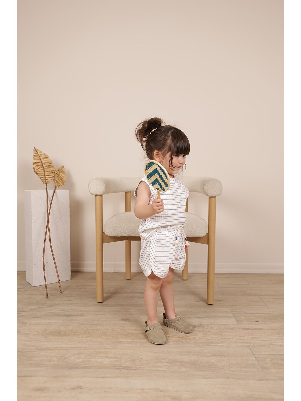 Ekru İndigo Çizgili Atlet Şort Takım-5