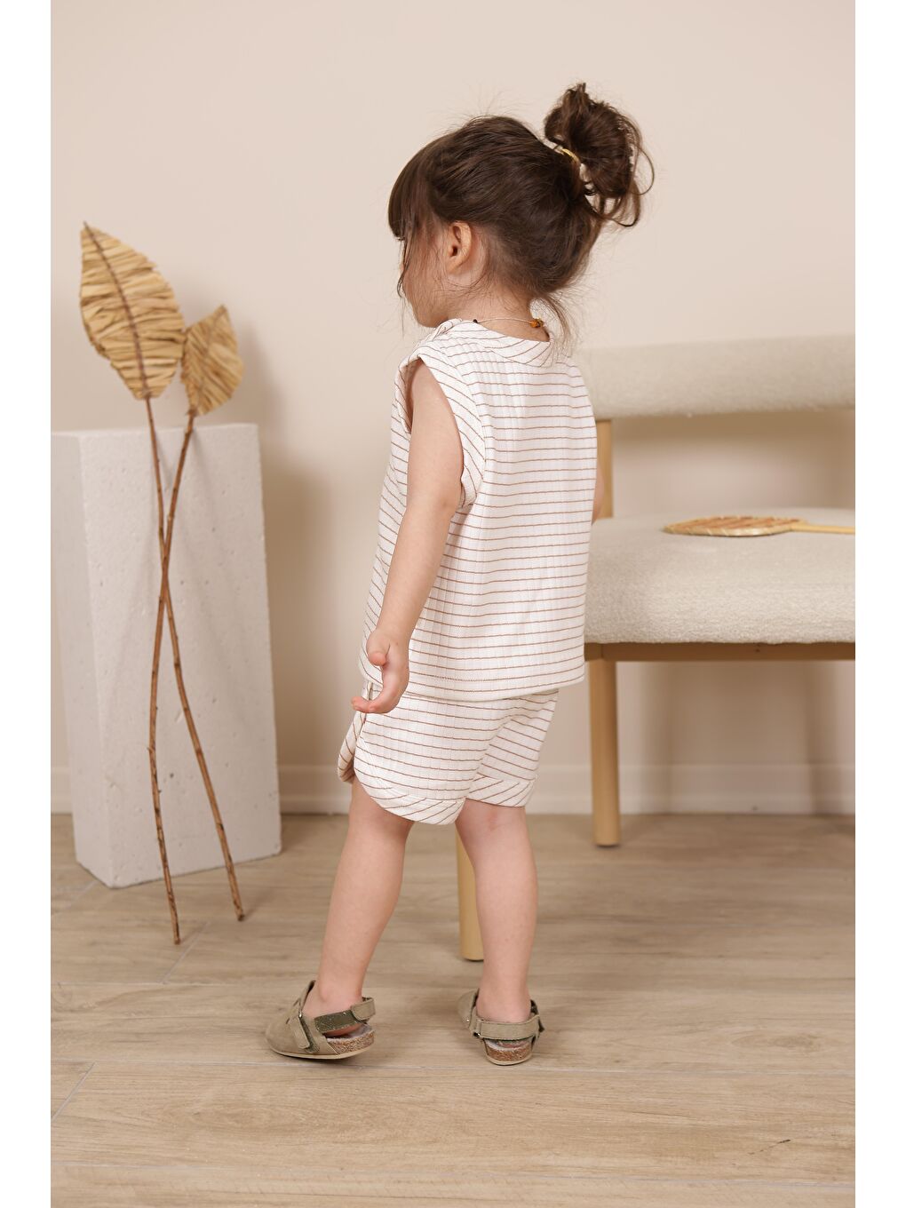 Ekru Kahverengi Çizgili Atlet Şort Takım-9