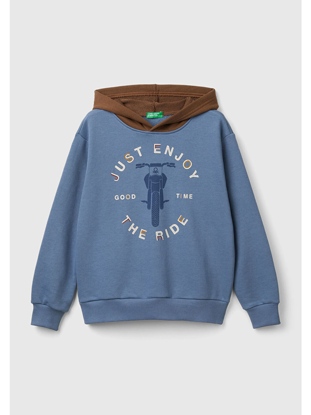 Erkek Çocuk Havacı Mavi Önü Baskılı Kapüşonu Kontrast Renkli Sweatshirt