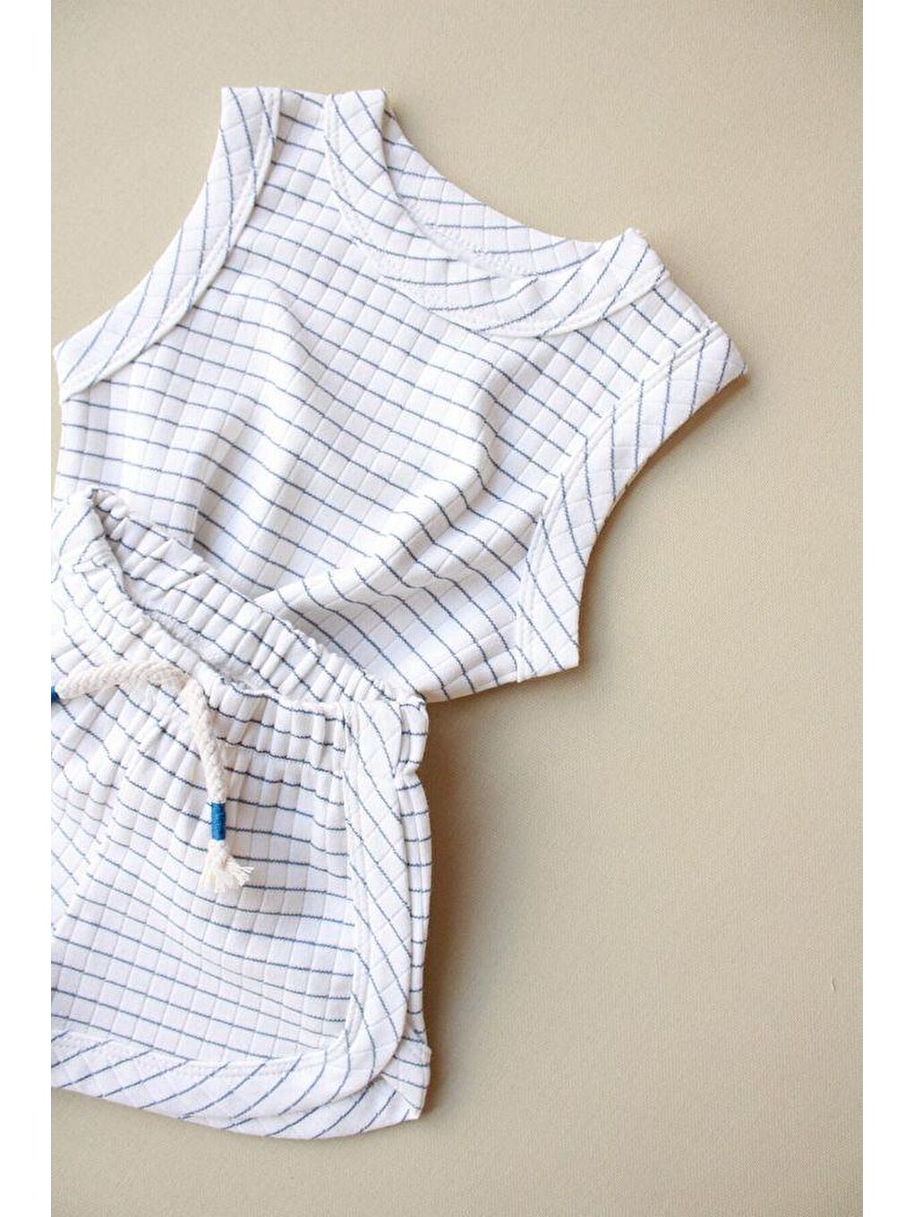 Ekru İndigo Çizgili Atlet Şort Takım-7