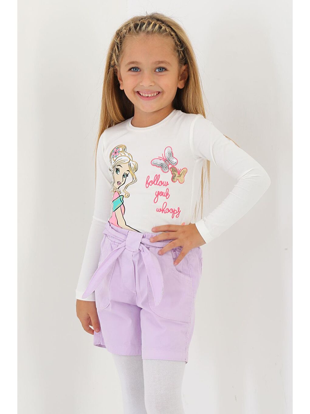 Bağlama Detaylı Lila Renk Kız Çocuk Şort