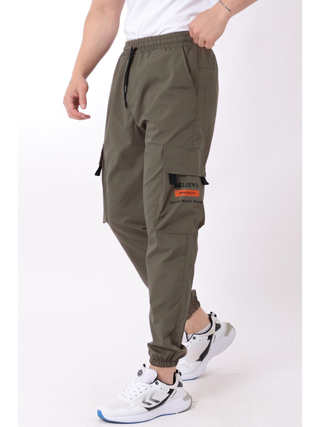 Stilkombin Haki Paraşüt Kumaş Baskılı Paça Lastikli Kargo/Jogger Alt PLDP 02_0347