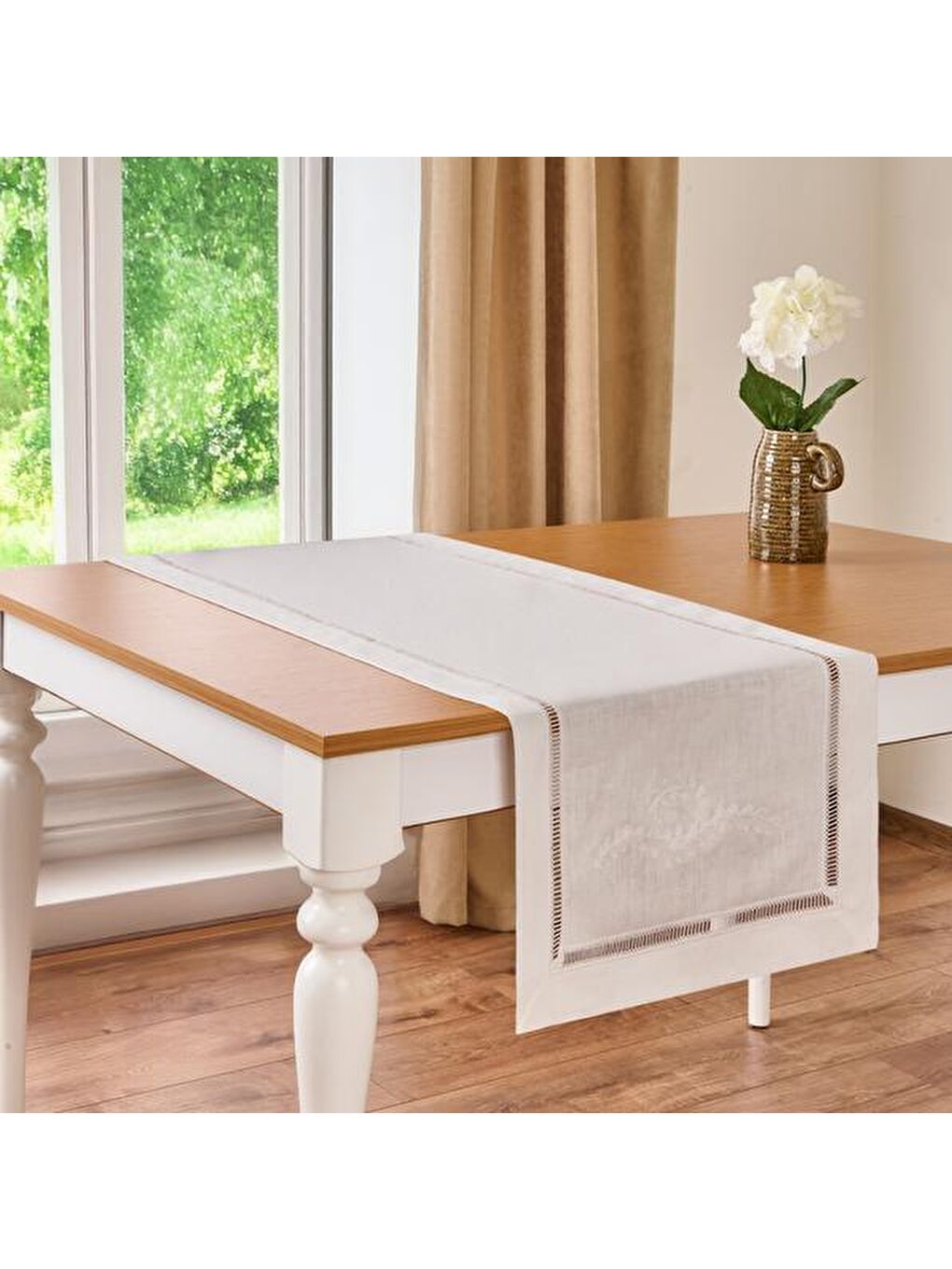 Soft Keten Runner - Beyaz - 40x130 cm