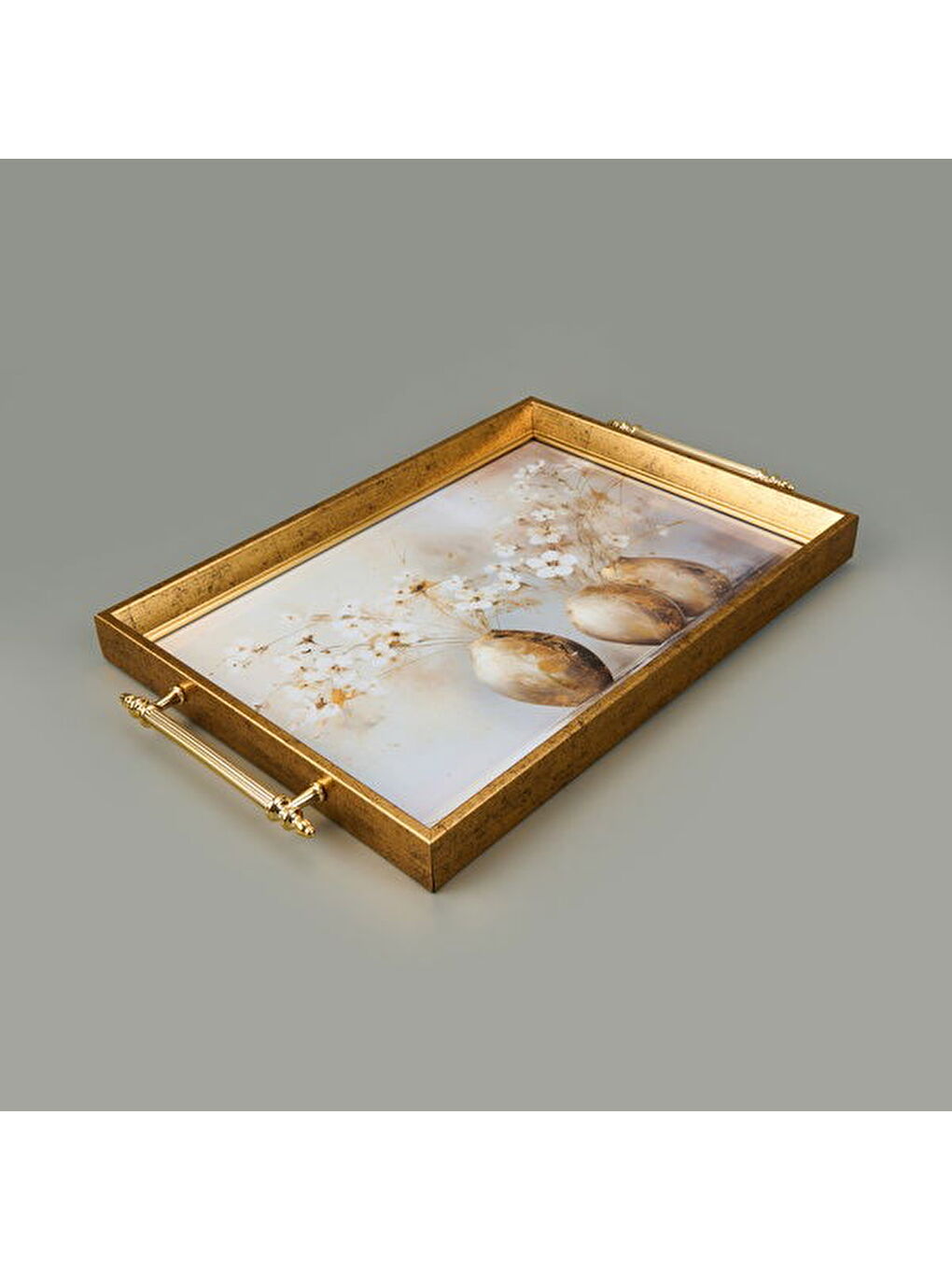 Karışık Kitchen Vazoda Çiçek Desenli Akrilik Tepsi - Renkli - 49 cm