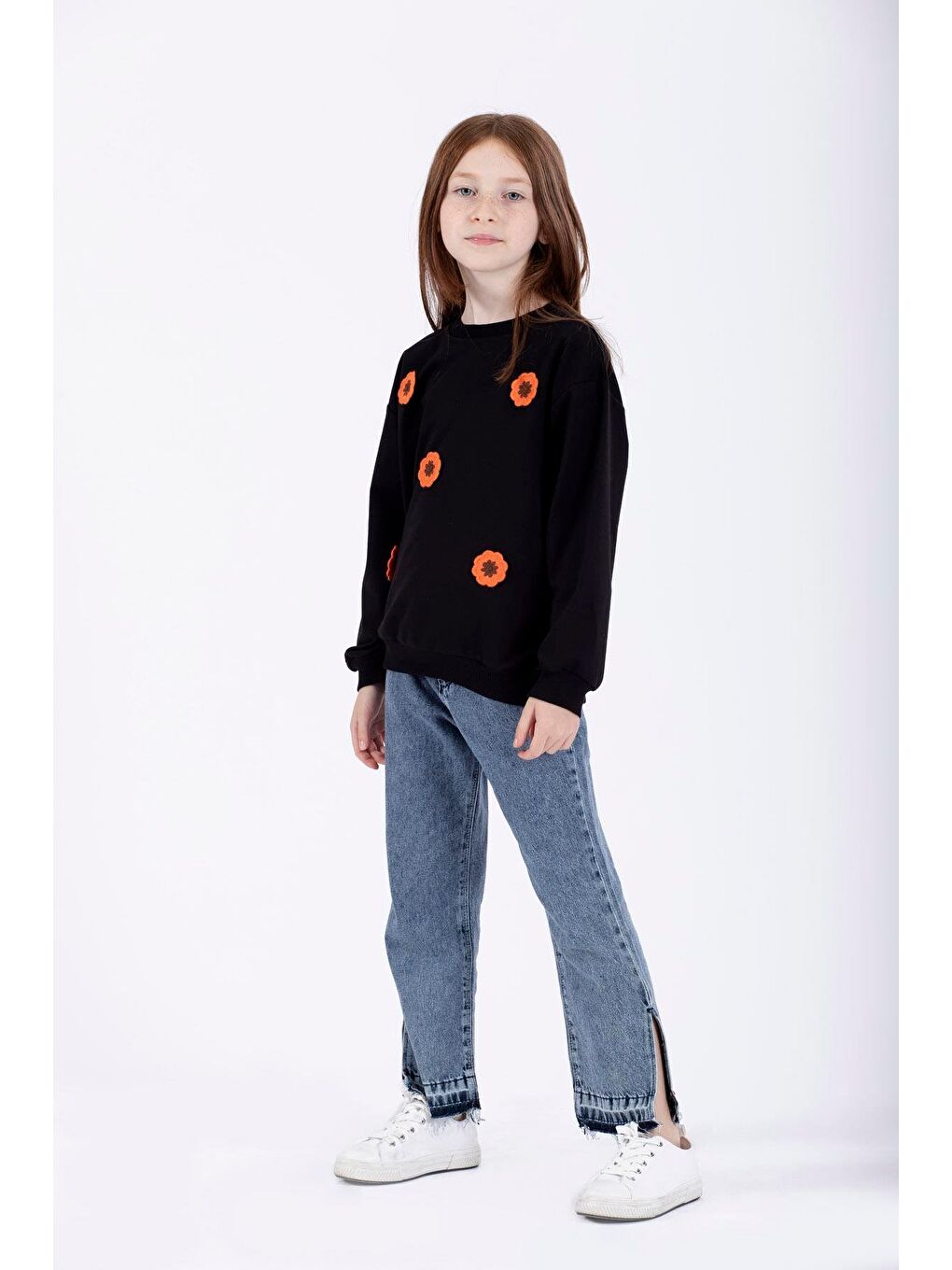 Bisiklet Yaka Uzun Kol Siyah Renk Kız Çocuk Sweatshirt