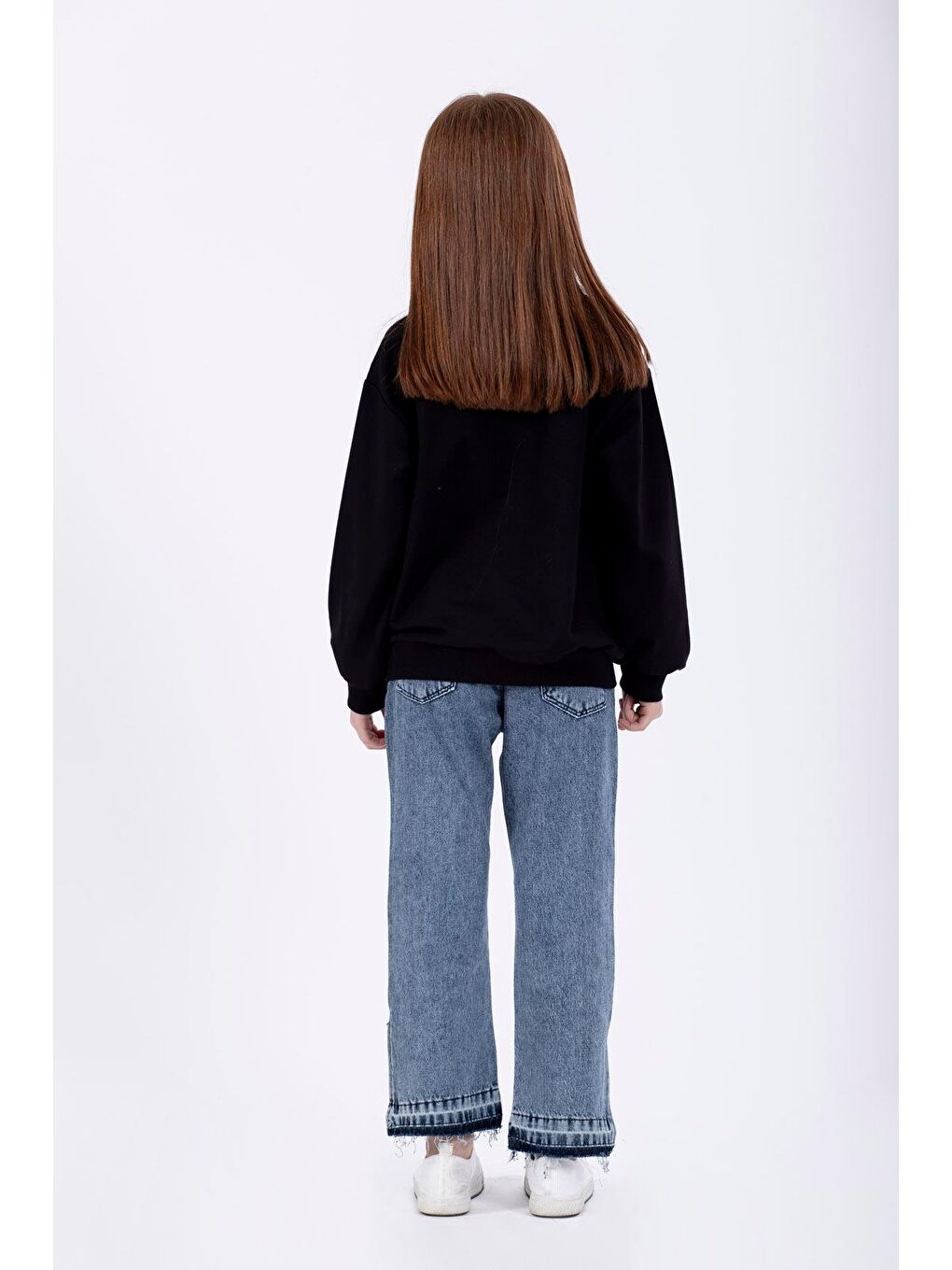 Bisiklet Yaka Uzun Kol Siyah Renk Kız Çocuk Sweatshirt-3