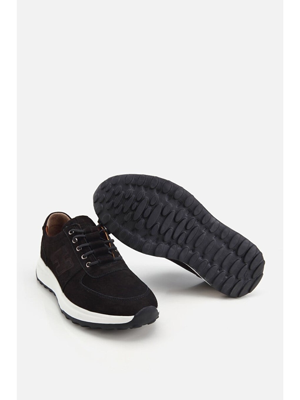 Erkek Siyah Nubuk Deri Bağcık Detaylı Sneaker-5