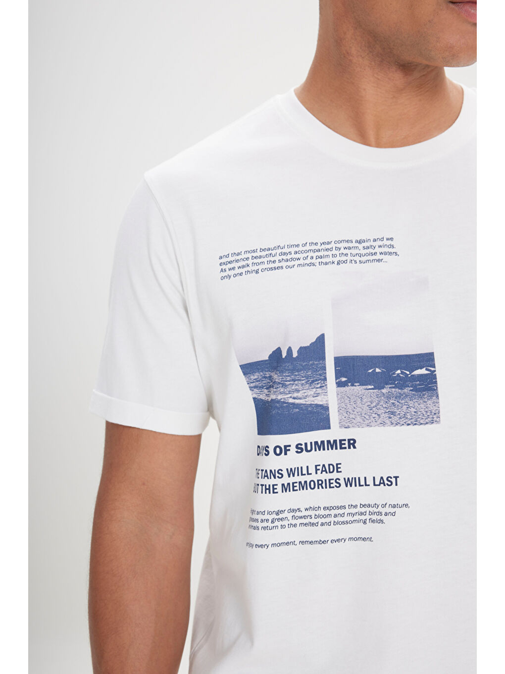 Erkek Beyaz Standart Fit Normal Kesim %100 Pamuk Baskılı Bisiklet Yaka Tişört-3