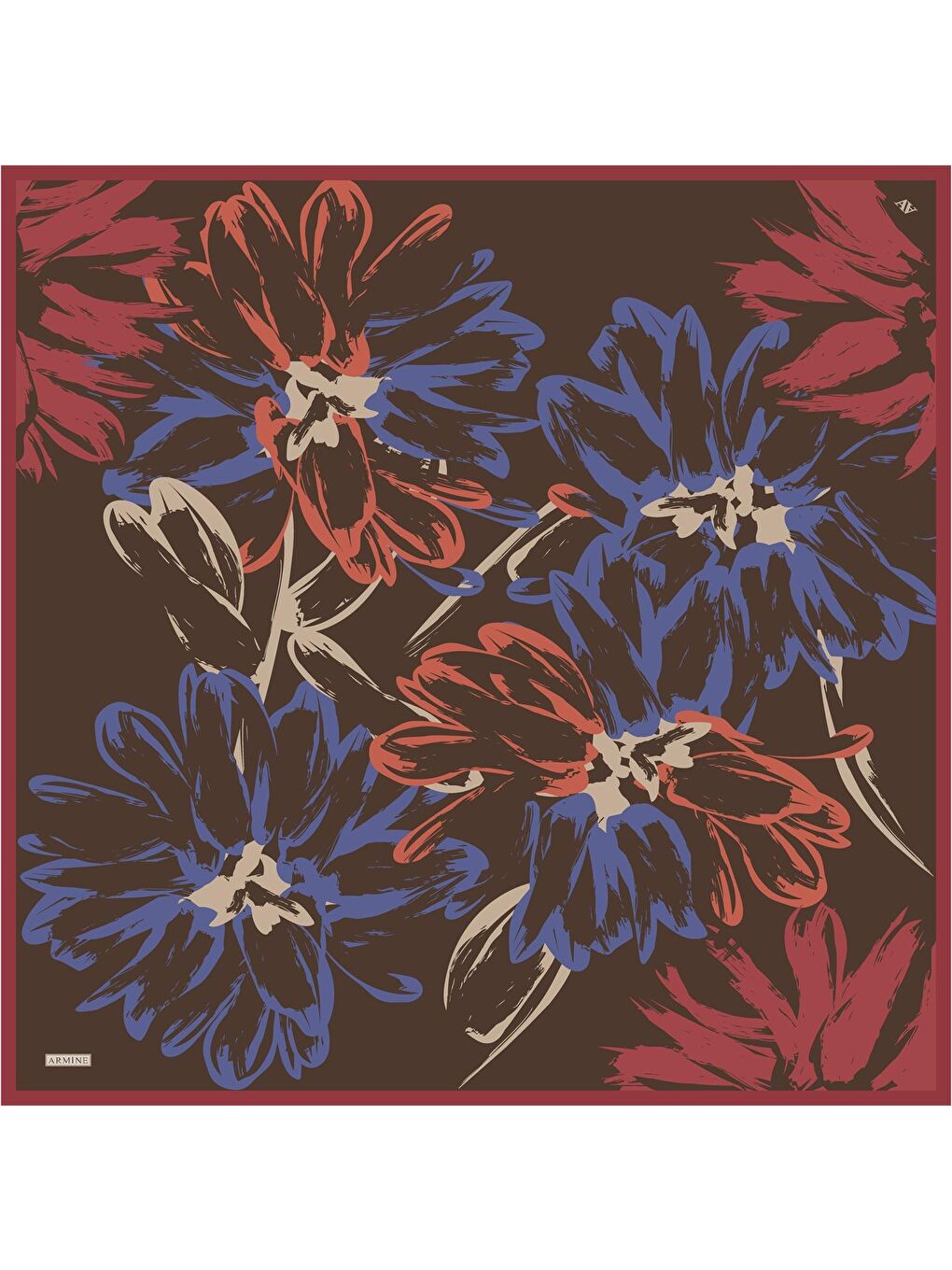 Kahverengi Klasik Desenli Saf İpek Twill Eşarp 9322 84-1