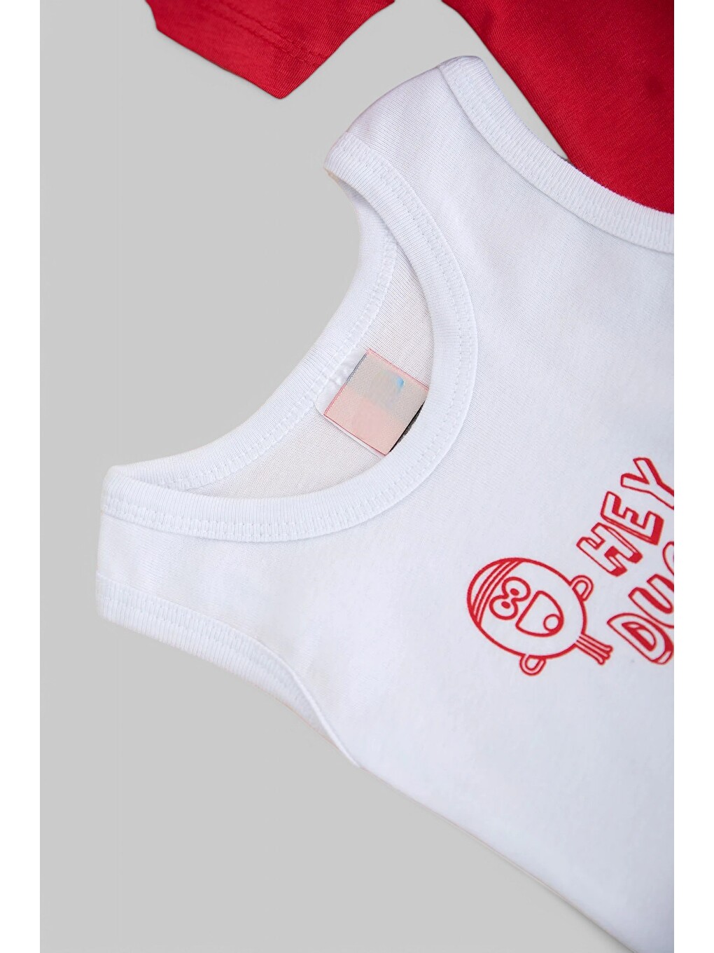 Kırmızı Erkek Bebek 3 Parça Yazlık Çıtçıtlı Bodyli Baskılı İnterlok Takım-6