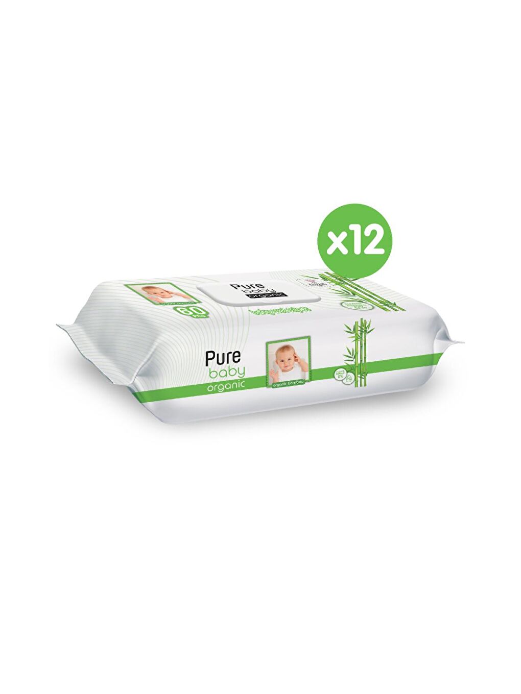 Pure Baby Renksiz Organik Bambu Özlü Islak Havlu 12×60 (720 Yaprak) - 1