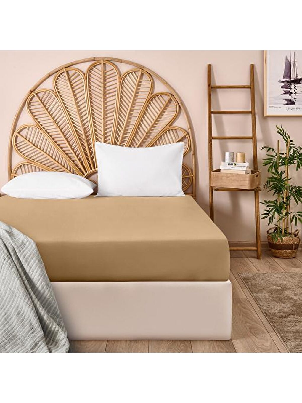 Soft Çift Kişilik Lastikli Çarşaf - Sütlü Kahverengi - 160x200 cm