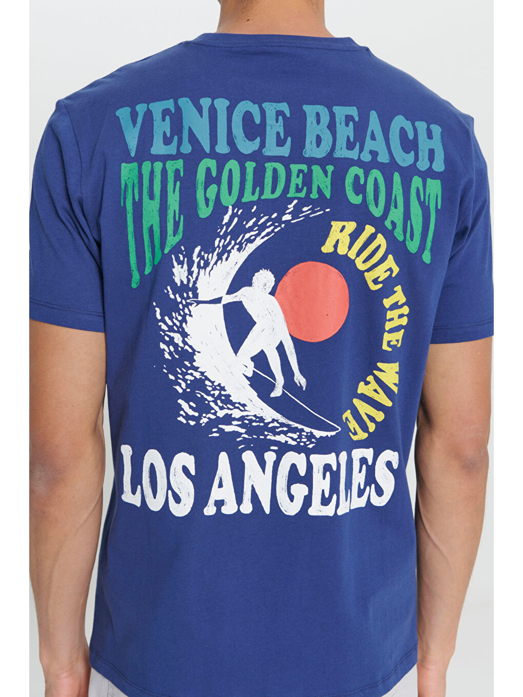 Erkek Lacivert Standart Fit Normal Kesim %100 Pamuk Baskılı Bisiklet Yaka Tişört-3