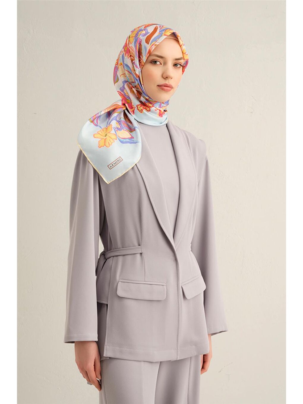 Karışık Desenli Saf İpek Twill Eşarp 9332 58-1