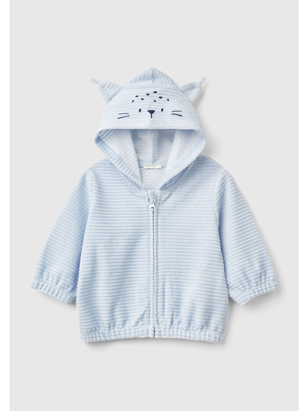 United Colors Of Benetton Bebek Toz Mavi Kulaklı ve İşlemeli Kapüşon Detaylı Fermuarlı Sweatshirt