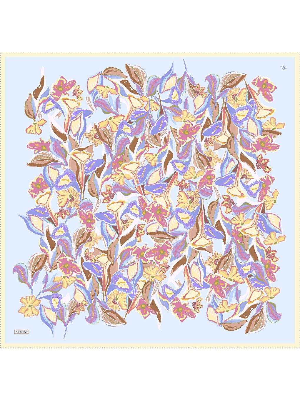 Karışık Desenli Saf İpek Twill Eşarp 9332 58-3