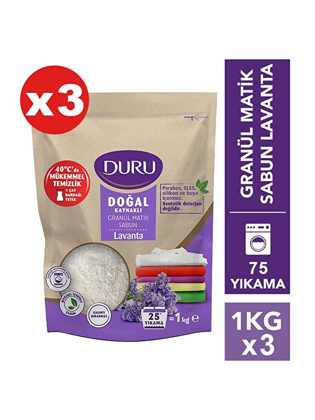 Duru Renksiz Granül Matik Sabun Lavanta 1 kg x 3 Adet