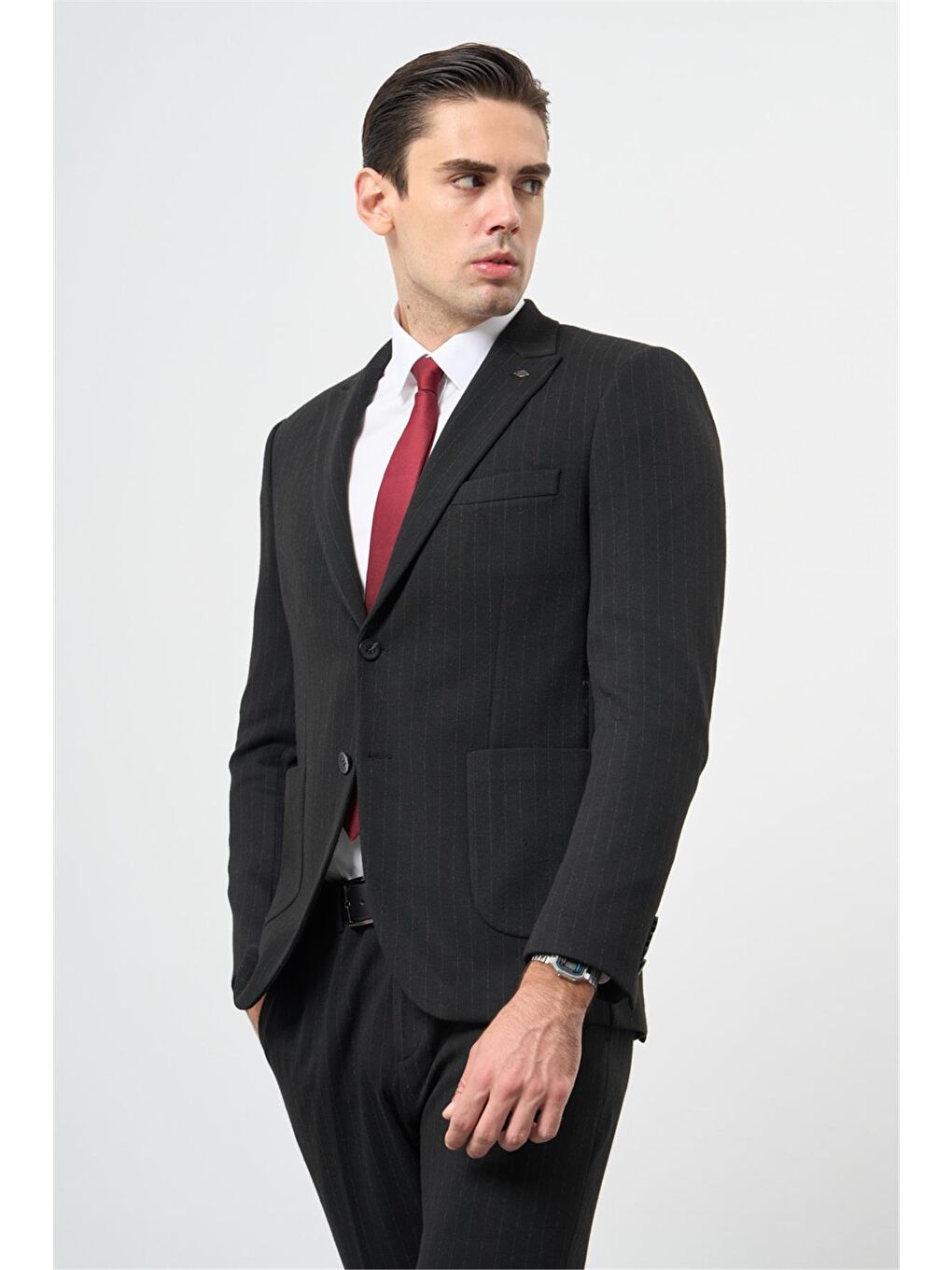 Siyah Desen Örme Kılıç Yaka Beli Lastikli 6 Drop Slim Fit Classic Takım Elbise 1001245170-1