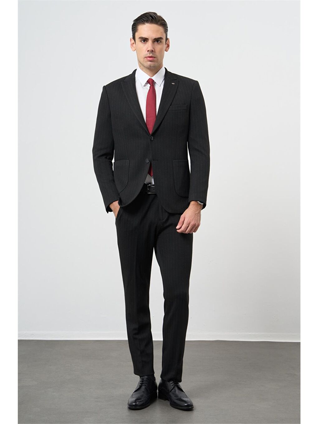 Siyah Desen Örme Kılıç Yaka Beli Lastikli 6 Drop Slim Fit Classic Takım Elbise 1001245170-4