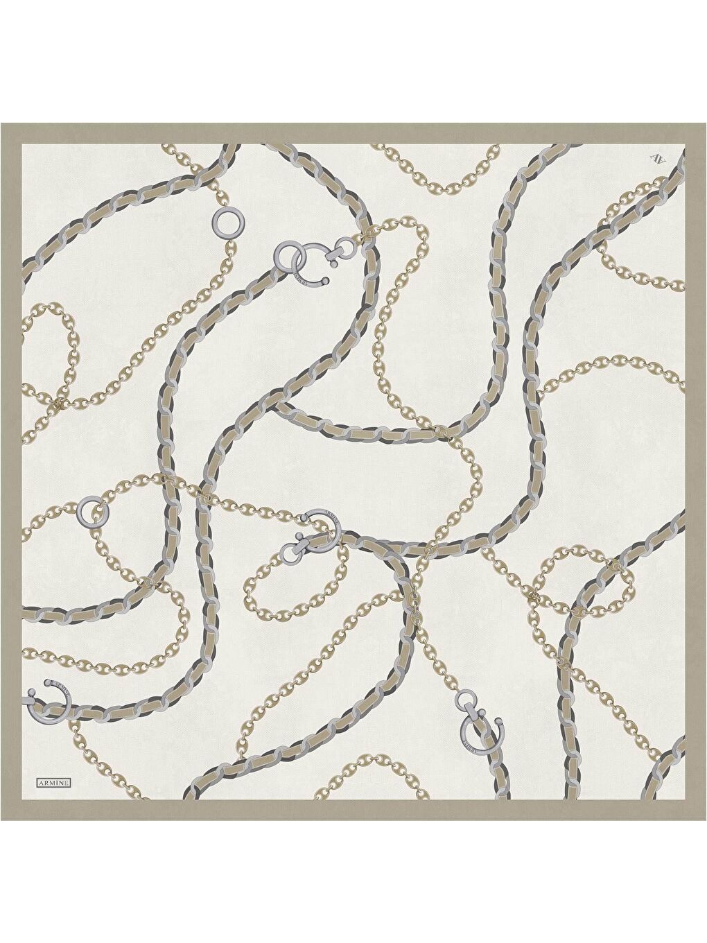 Bej Klasik Desenli Saf İpek Twill Eşarp 9346 05-3