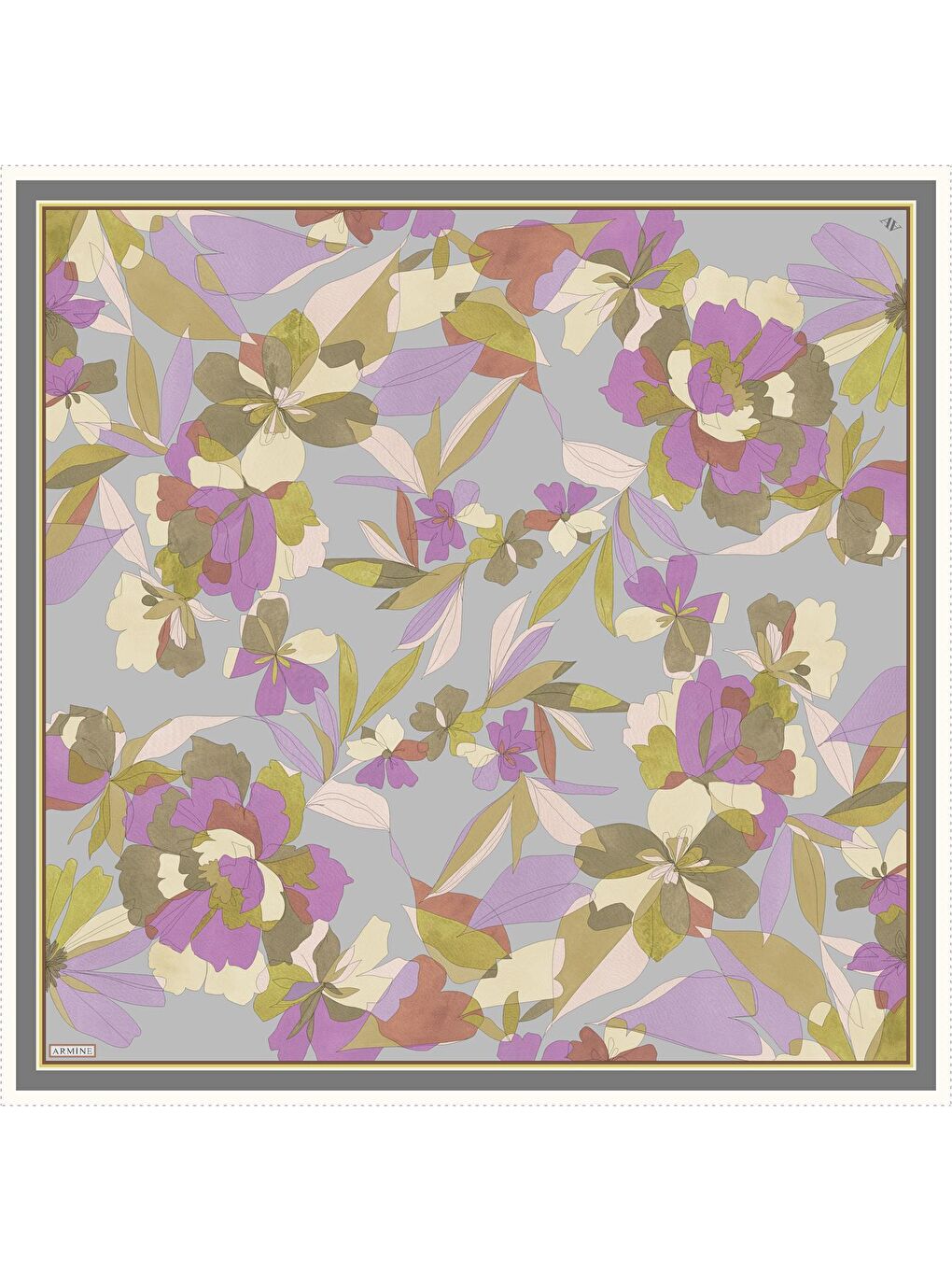 Karışık Çiçek Desenli Saf İpek Twill Eşarp 9312 33-1