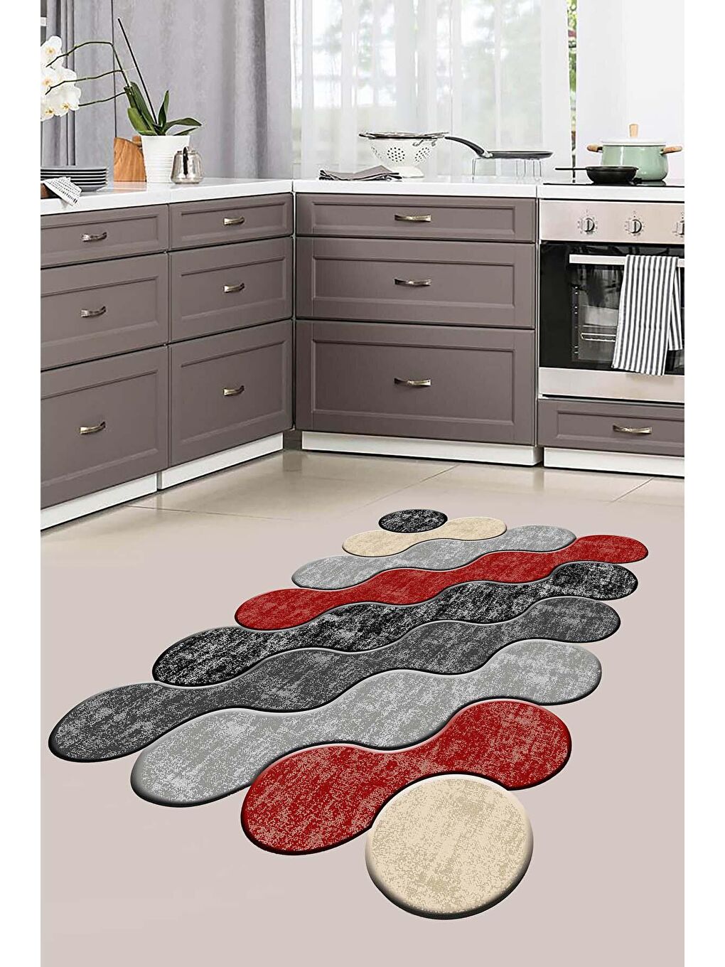 Karışık Dekoratif Özel Tasarım Yıkanabilir,İnce, Kaymaz Tabanlı, Modern Halı  80 x 150 cm