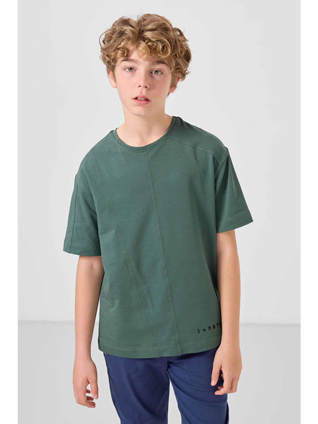 Lila Basic Oversize O Yaka 2li Paket Ekru-Açık Yeşil Erkek Çocuk T-Shirt - 11297-1