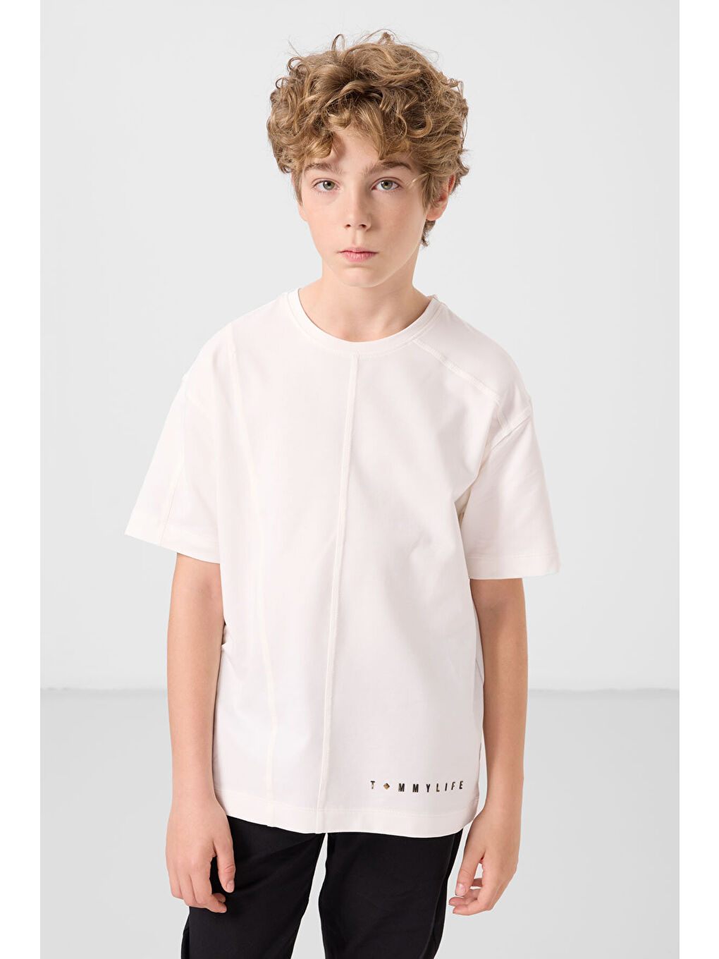 Lila Basic Oversize O Yaka 2li Paket Ekru-Açık Yeşil Erkek Çocuk T-Shirt - 11297-2