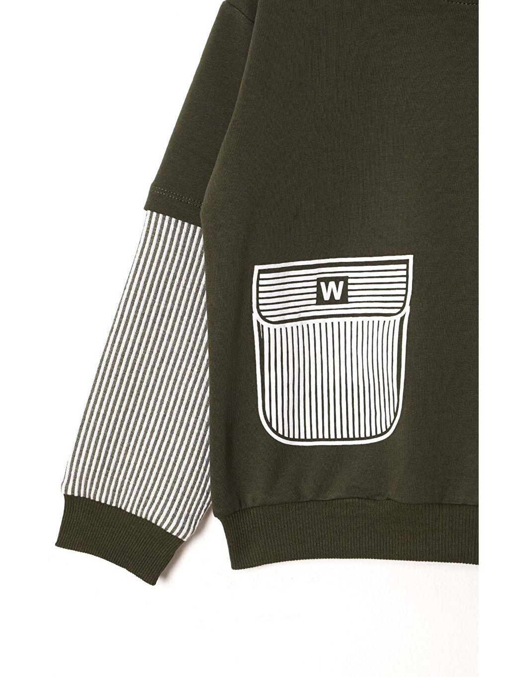 Cebi Kolları Çizgili Haki Renk Erkek Cocuk Sweat-1